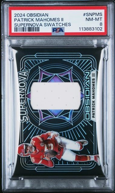 2024 PANINI OBSIDIAN #SN-PMS PATRICK MAHOMES II SUPERNOVA SWATCHES PSA NM-MT 8