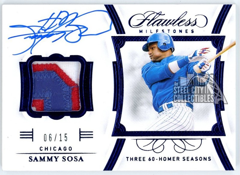 Sammy Sosa 2020 Panini Flawless Milestones Sapphire Patch Auto Card #FM-SS 06/15