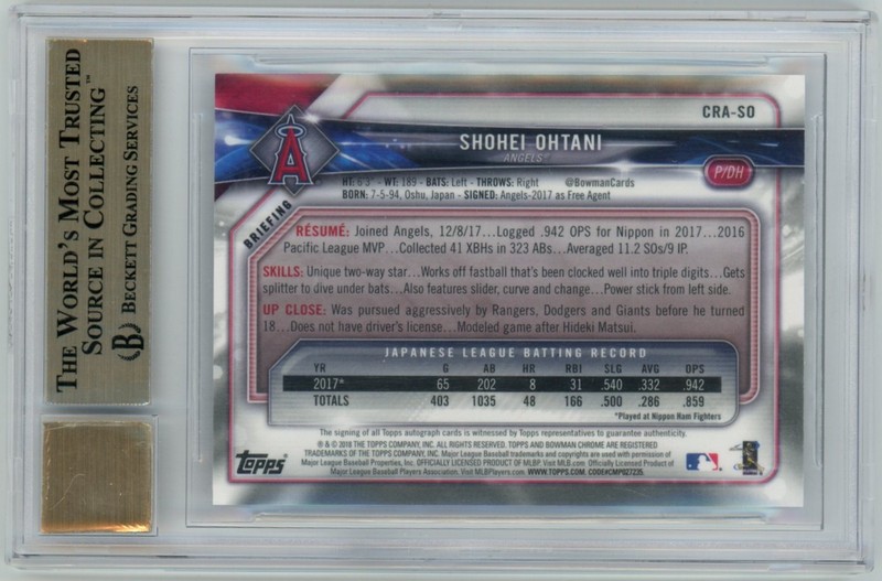 BGS 9.5 2018 Bowman Chrome Shohei Ohtani On Card Auto Pitching RC Angels view 2