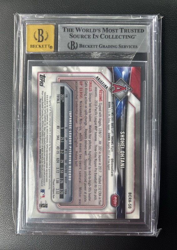 Shohei Ohtani 2018 Bowman Chrome Rookie Batting Auto BGS 8.5 Auto 10 Dodgers view 2