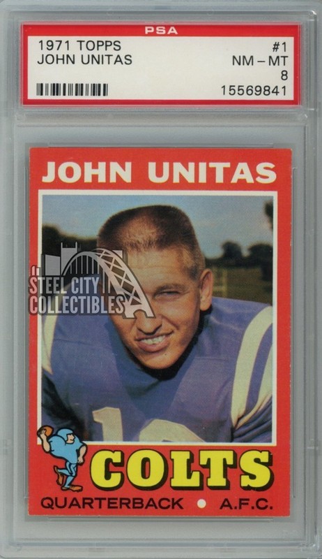 Johnny Unitas 1971 Topps Football Card #1 PSA 8 NM-MT (841)