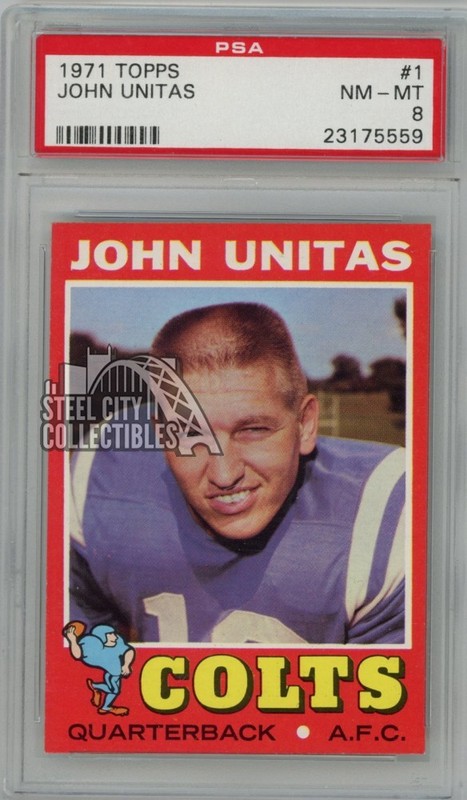 Johnny Unitas 1971 Topps Football Card #1 PSA 8 NM-MT (559)