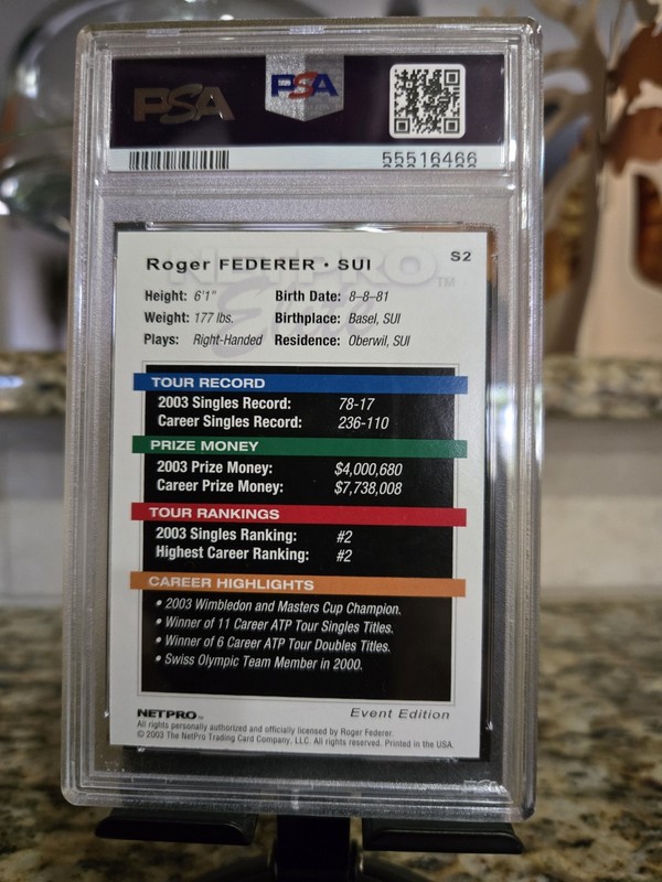 2003 Netpro Elite Roger Federer Rookie RC Event Starter #S2 PSA 10 GEM MT view 2