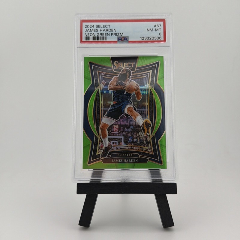 2024 Panini Select James Harden Neon Green Prizm /75 PSA 8