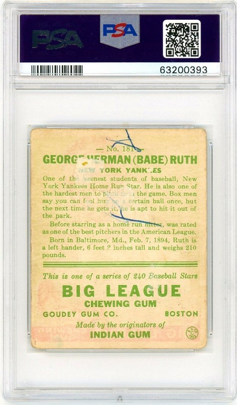 1933 Goudey Babe Ruth #181 PSA 1 (MK) P1452 view 2