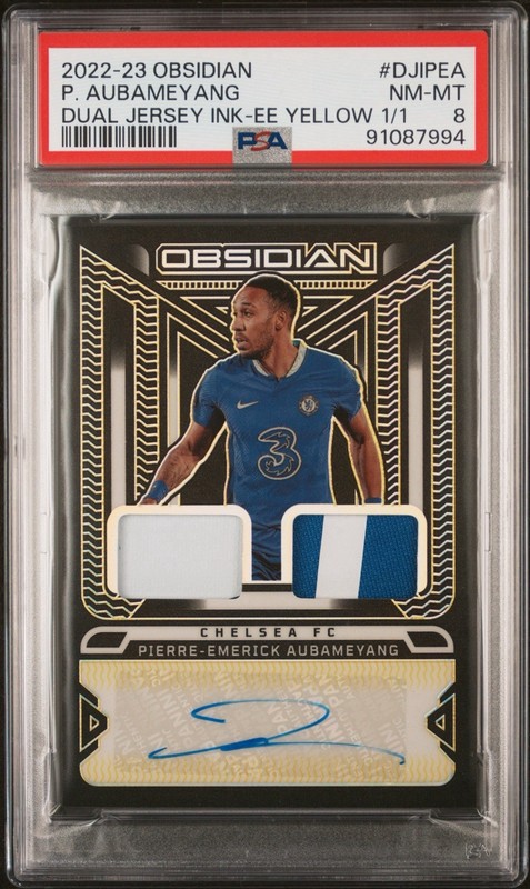 2022-23 Obsidian Electric Etch Yellow 1/1 Pierre-Emerick Aubameyang PSA 8 Auto