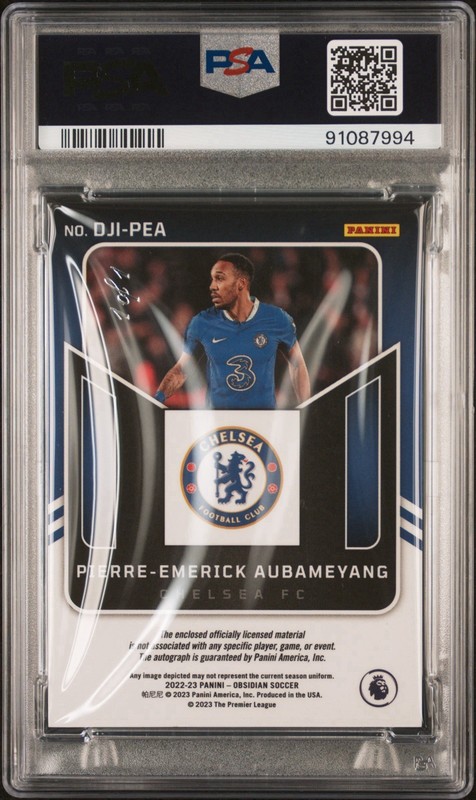2022-23 Obsidian Electric Etch Yellow 1/1 Pierre-Emerick Aubameyang PSA 8 Auto view 2