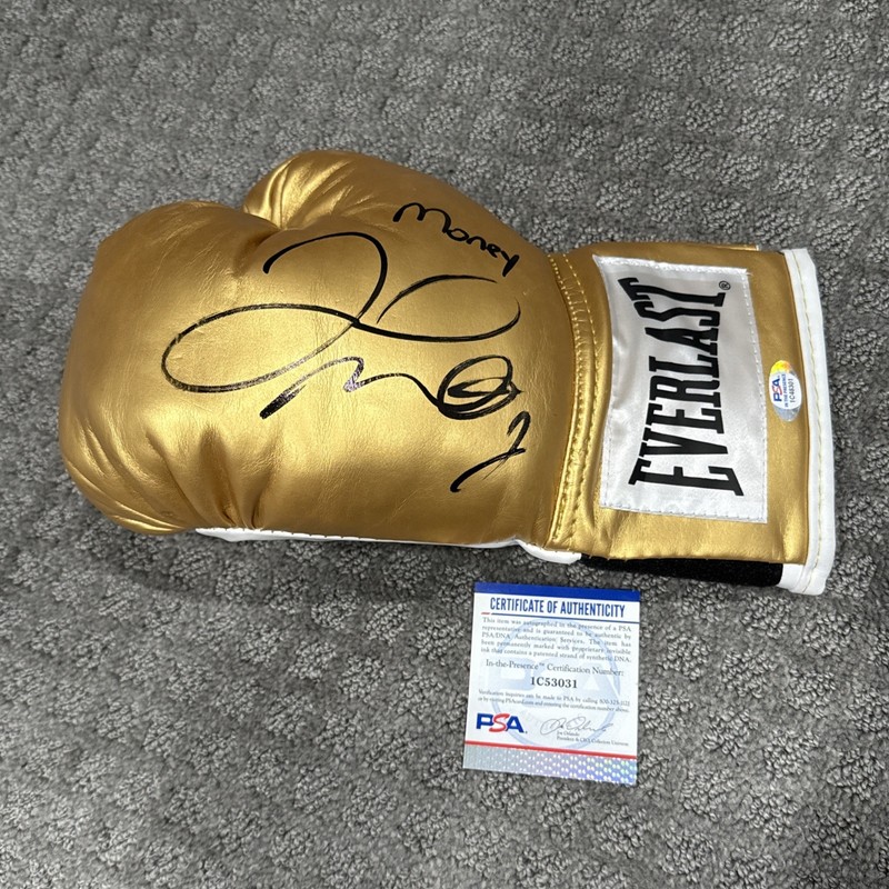 FLOYD MAYWEATHER JR Signed AUTO Gold Everlast BOXING GLOVE PSA AUTH INSC “MONEY”