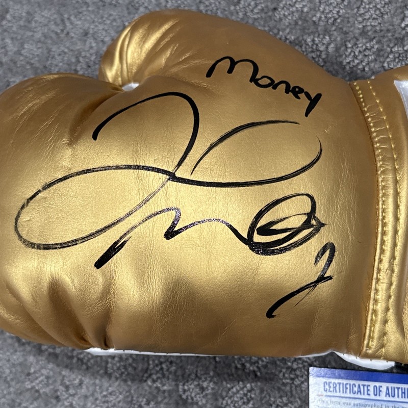 FLOYD MAYWEATHER JR Signed AUTO Gold Everlast BOXING GLOVE PSA AUTH INSC “MONEY” view 2