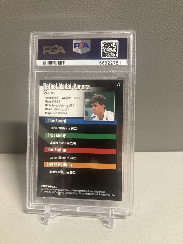 2003 NetPro Rafael Nadal Parera #70 RC Rookie PSA 10 Mint Tennis Card view 2