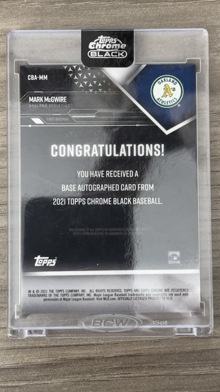 2021 Topps Chrome baseball Black - Auto Mark McGwire #CBA-MM Gold Refractor /50  view 2