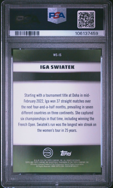 2024 Topps Graphite Tennis Pink Winning Streaks Iga Swiatek /15 PSA 9 view 2