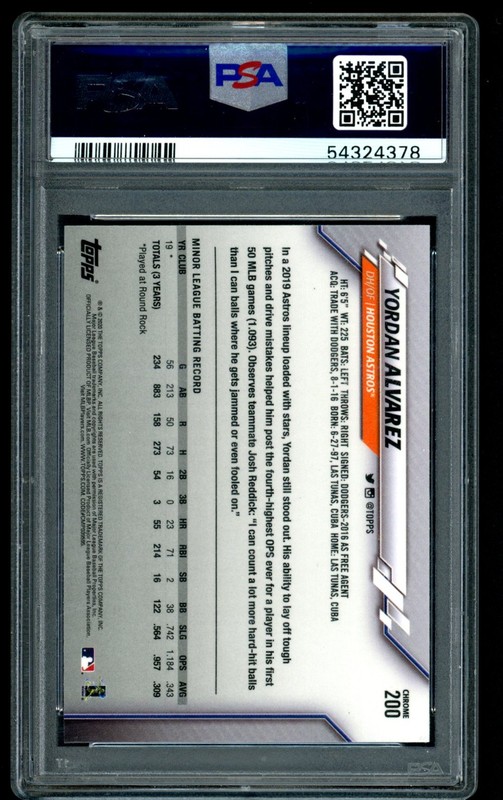 2020 Topps Chrome Yordan Alvarez #200 RC Rookie PSA 9 Mint Astros view 2
