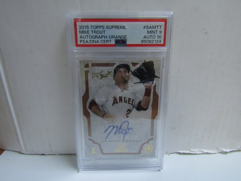 PSA 9 2015 Topps Supreme Mike Trout Orange On Card Auto /25 Angels