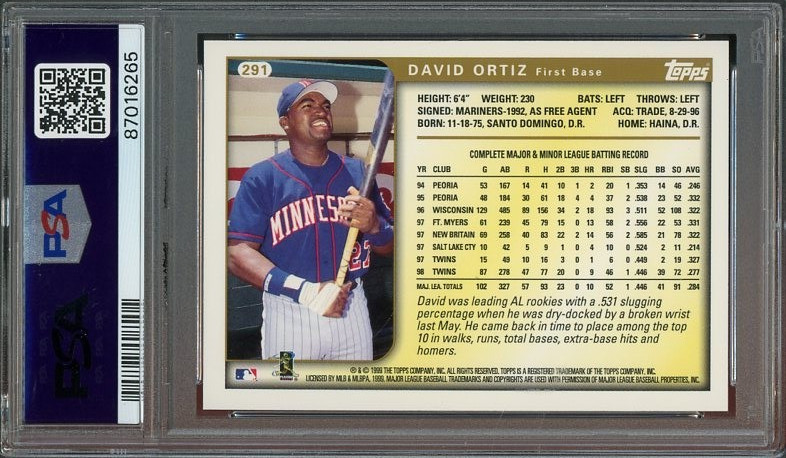 1999 Topps #291 David Ortiz MINT PSA 9 Minnesota Twins 6265 view 2