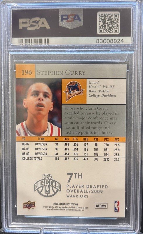 STEPHEN CURRY 2009-10 UPPER DECK FIRST EDITION STAR ROOKIES RC PSA 9 view 2
