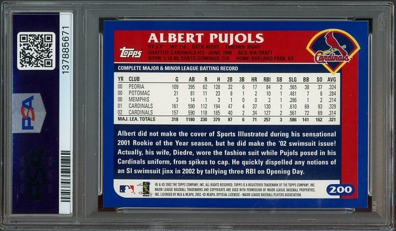 2003 Topps #200 Albert Pujols MINT PSA 9 Cardinals 5671 view 2