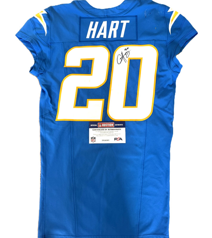 Cam Hart GAME WORN 10/5/25 PHOTO MATCHED SIGNED Chargers NFL Jersey v Commanders