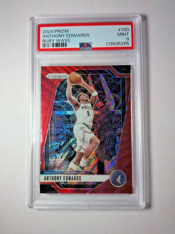 2024-2025 Panini Prizm Basketball Anthony Edwards Card Ruby Wave PSA 9