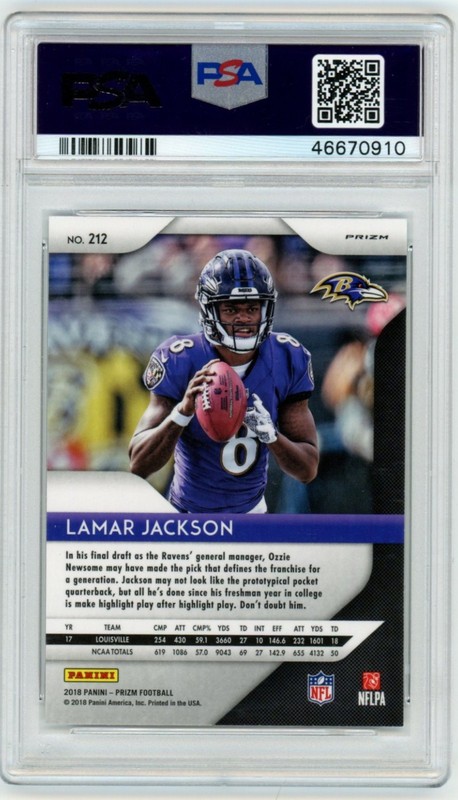 PSA 9 2018 Panini Prizm Lamar Jackson #212 Disco Prizm RC Ravens view 2