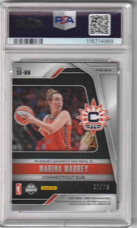 MARINA MABREY 2024 Prizm WNBA  Blue Prizm  auto/75  PSA 9  Pop  1 view 2