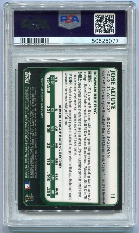 Jose Altuve 2011 Bowman Draft Chrome RC #11 PSA Graded 8 view 2