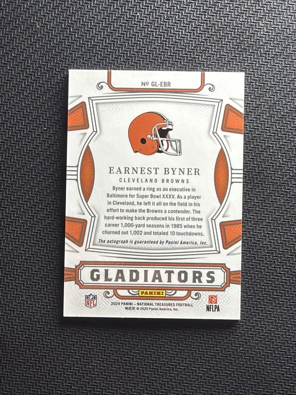 2024 National Treasures Earnest Byner Gladiators Auto Platinum 1/1 #GL-EBR view 2