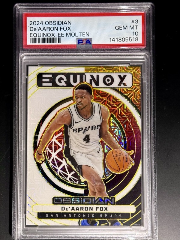 De'Aaron Fox #d to 10, PSA 10! Pop 1, NONE higher. Obsidian Equinox Molten Mojo!