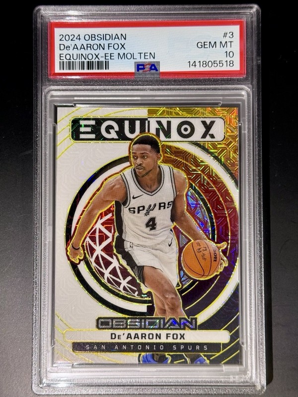 De'Aaron Fox #d to 10, PSA 10! Pop 1, NONE higher. Obsidian Equinox Molten Mojo! view 2