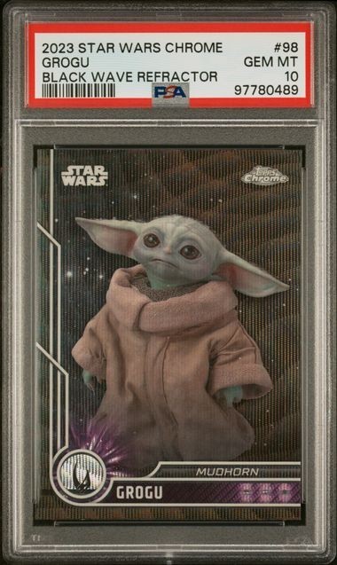 2023 TOPPS STAR WARS CHROME GROGU BLACK WAVE REFRACTOR #98 PSA 10