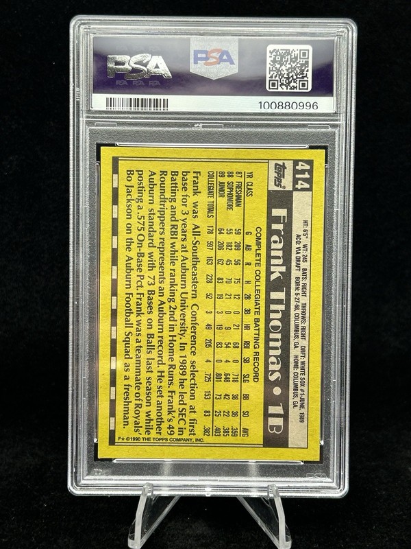 FRANK THOMAS RC 1990 Topps #414 Rookie HOF MLB Chicago White Sox PSA 9 MINT view 2