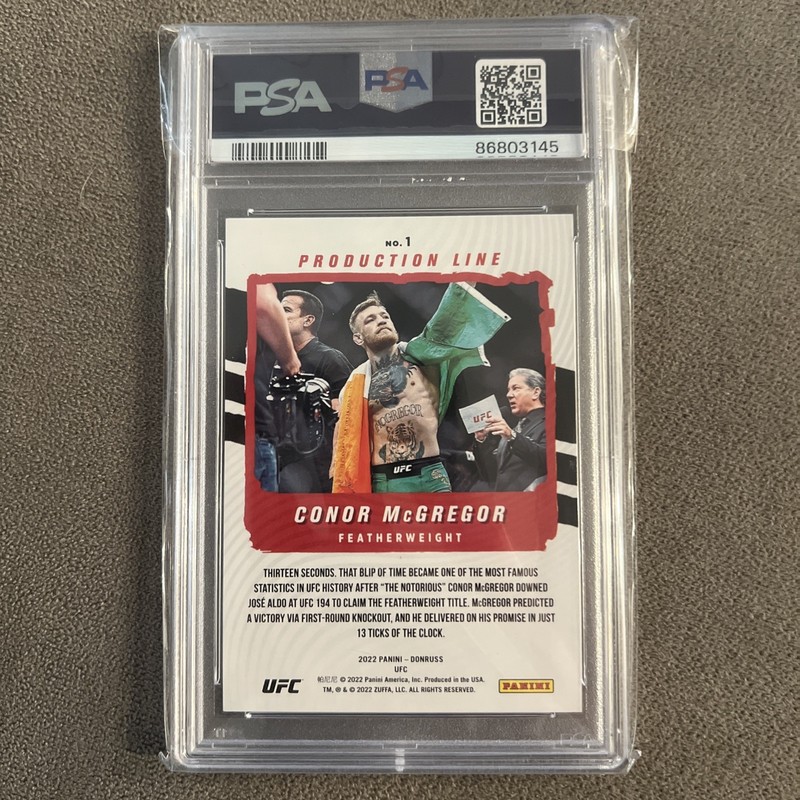 2022 Donruss UFC CONOR McGREGOR Production Line Purple Laser/99 psa 9 view 2