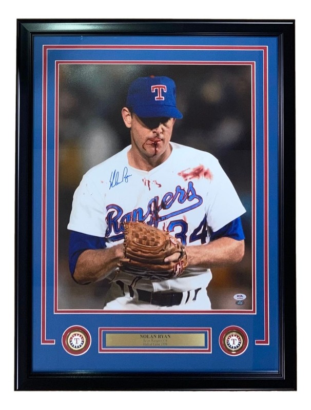 Nolan Ryan Signed Framed 16x20 Texas Rangers Bloody Lip Photo PSA/DNA