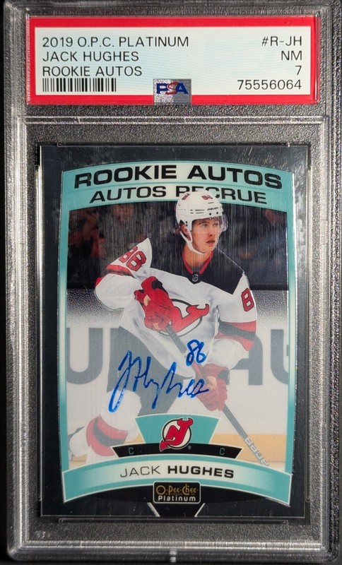 2019-20 Upper Deck O-PEE-CHEE OPC PLATINUM JACK HUGHES ROOKIE AUTO PSA 7