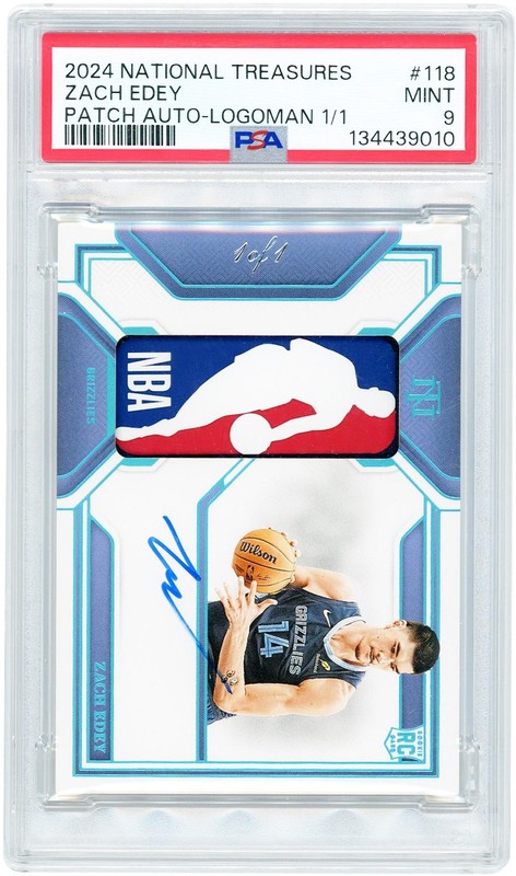 Zach Edey Grizzlies Signed 2024-25 National Treasures #118 1/1 PSA 9 Rookie Card