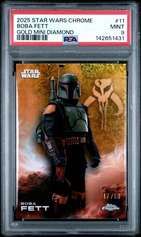 2025 TOPPS STAR WARS CHROME BOBA FETT GOLD MINI DIAMOND /50 #11 PSA 9