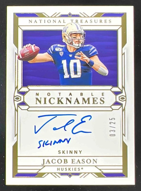 2020 National Treasures Collegiate Notable Nicknames Jacob Eason RC Auto /25