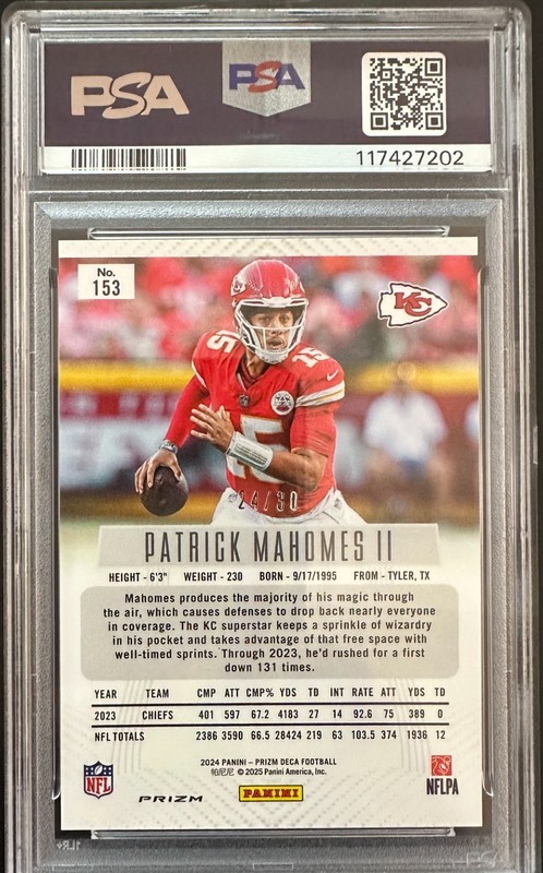 2024 Panini Prizm Deca Patrick Mahomes Mojo /30 PSA 9 #153 view 2