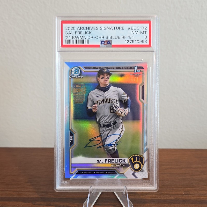 2021 Bowman Draft Chrome Blue 1/1 Sal Frelick #BDC-172 PSA 8 Auto Brewers