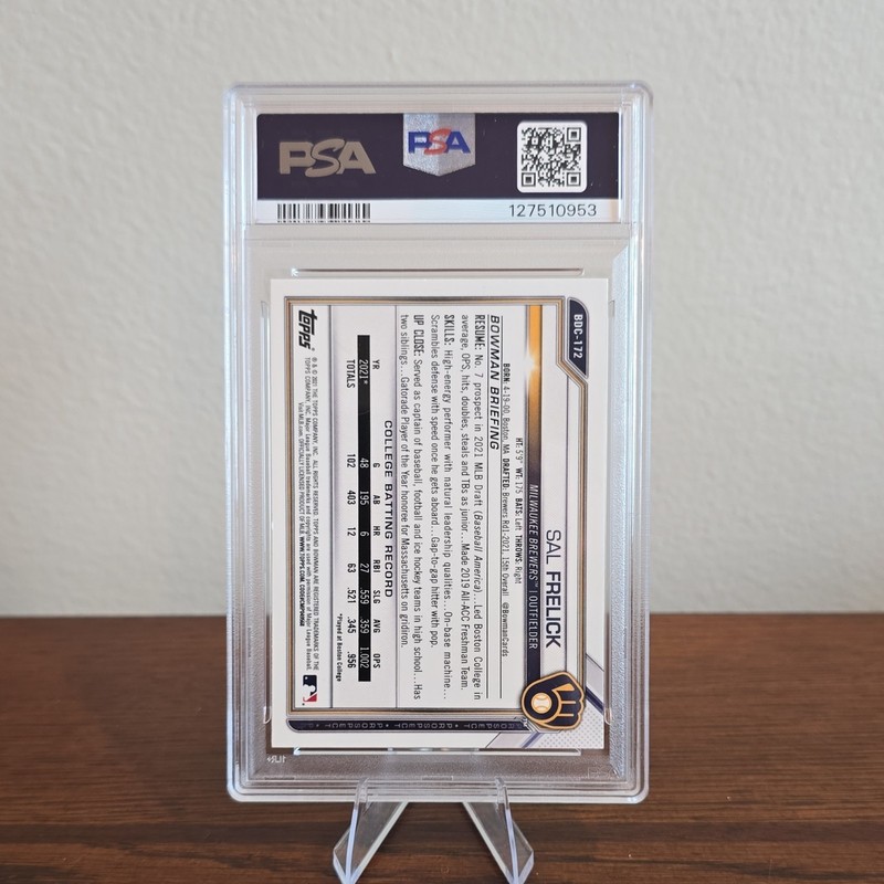 2021 Bowman Draft Chrome Blue 1/1 Sal Frelick #BDC-172 PSA 8 Auto Brewers view 2