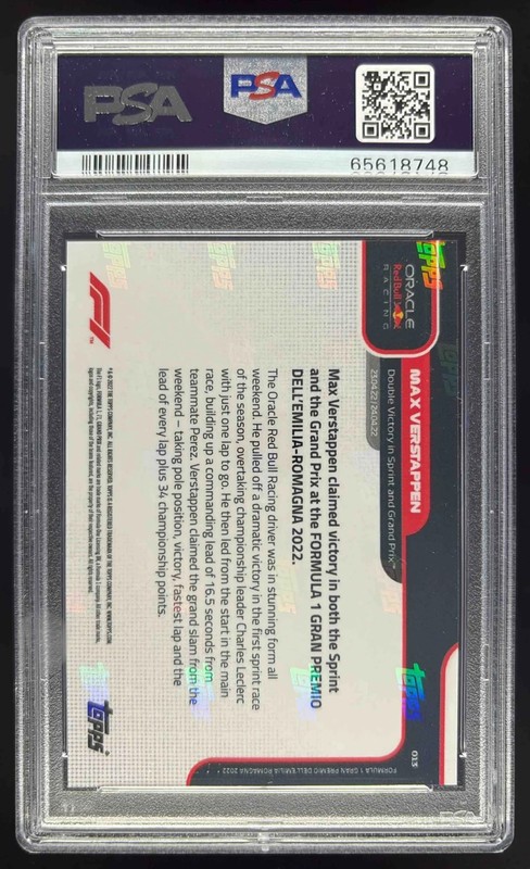 2022 Topps Now Formula 1 #013 Max Verstappen PSA 10 view 2