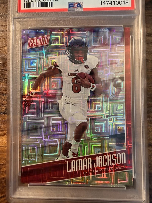 2018 Father's Day Lamar Jackson #FB13 RC - Escher Squares Prizm /25 PSA 10 POP 2 view 2