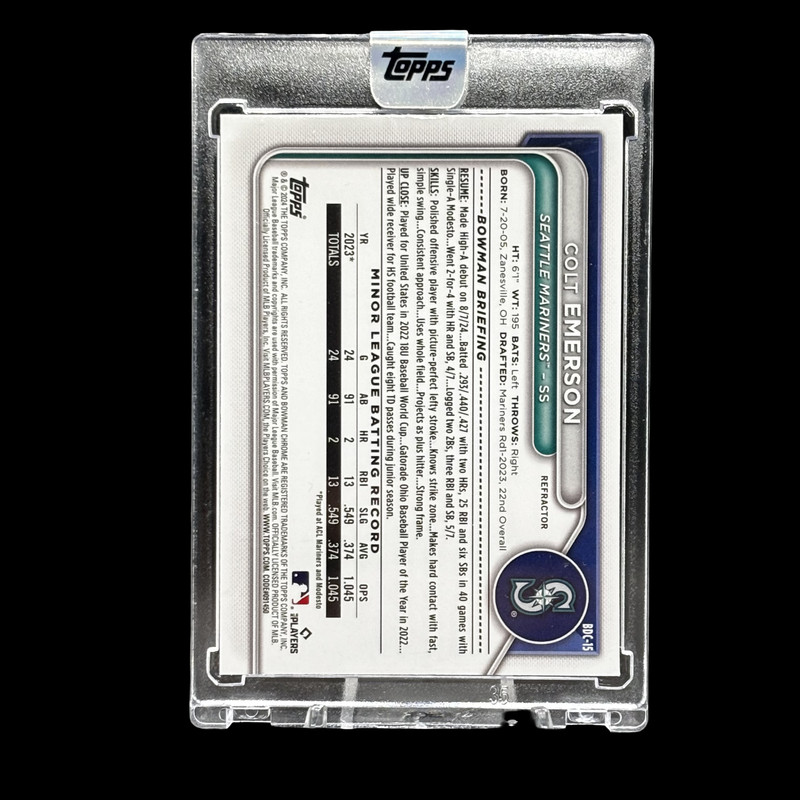 Colt Emerson RARE ROOKIE SEALED REFRACTOR ENCASED CARD SSP BOWMAN MARINERS MINT view 2