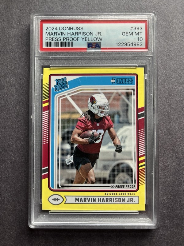 PSA 10 2024 Panini Donruss Rated Rookie Press Proof Yellow Marvin Harrison Jr #…