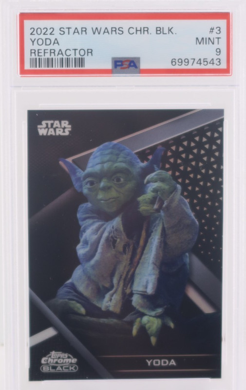 2022 TOPPS STAR WARS CHROME BLACK YODA REFRACTOR #3 PSA 9