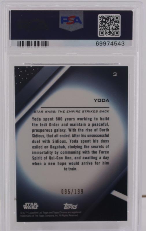 2022 TOPPS STAR WARS CHROME BLACK YODA REFRACTOR #3 PSA 9 view 2