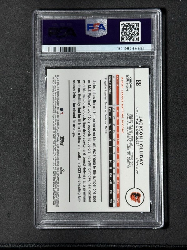 Topps 2024 Chrome Jackson Holliday #88 Baltimore Orioles Rookie PSA 10 view 2