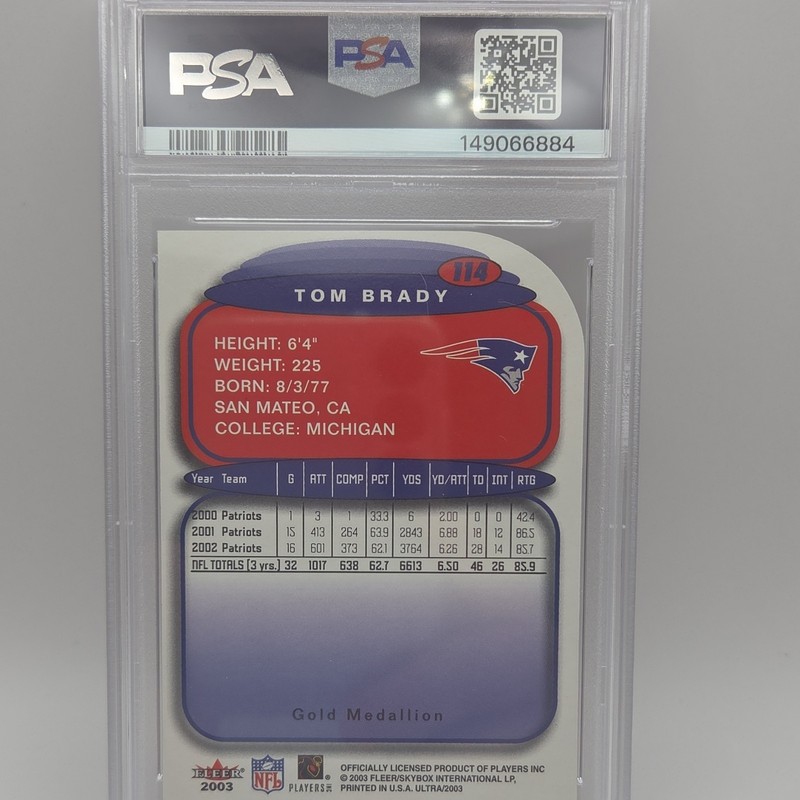 2003 Fleer Ultra Tom Brady Gold Medallion #114 PSA 4 Patriots view 2