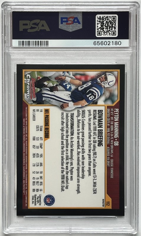 2000 Bowman Chrome Refractor #112 Peyton Manning PSA 8 (pop:13, higher:26) view 2