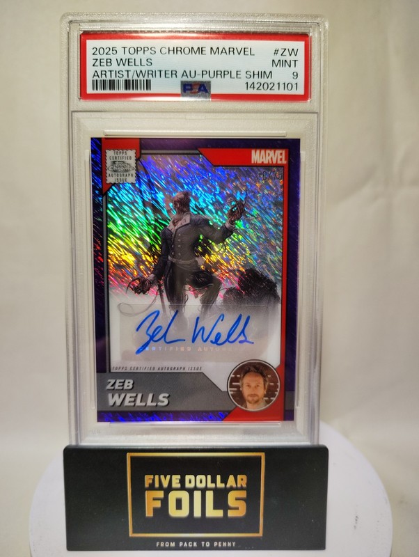 2025 Topps Chrome Marvel Artist Auto Zeb Wells Purple Shimmer PSA 9